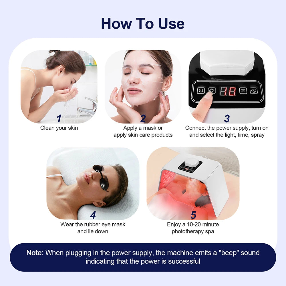 7 Colors LED Photon Machine Red Light Therapy Device with Nano Spray Anti-aging facial Rejuvenation Home SPA Skin Care Tool